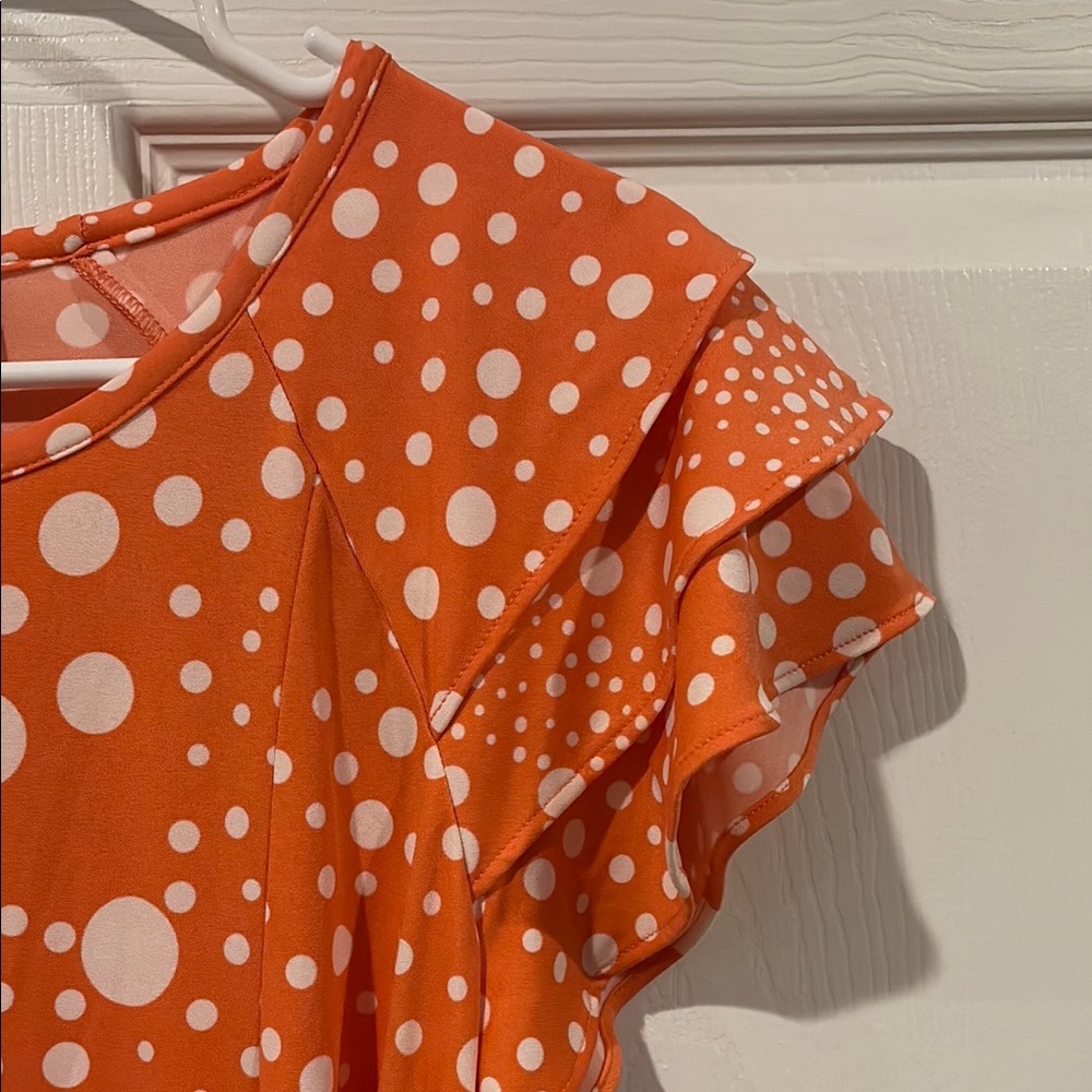 NWT Perceptions Coral and White Polka Dot Midi Dress - Picture 5 of 11